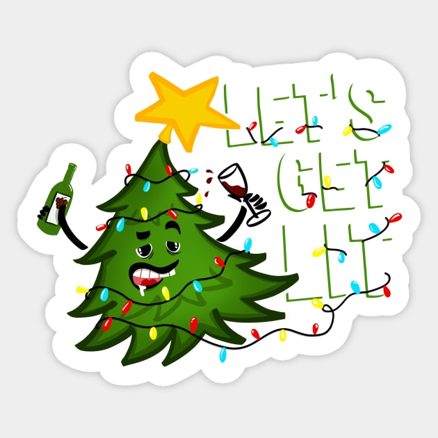 Let's get lit Tipsy Christmas Tree Sticker by SusanaDesigns